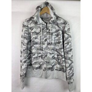 Eddie Bauer Women's Hoodie Jacket Size Medium Gray Camouflage Hooded Sweatshirt